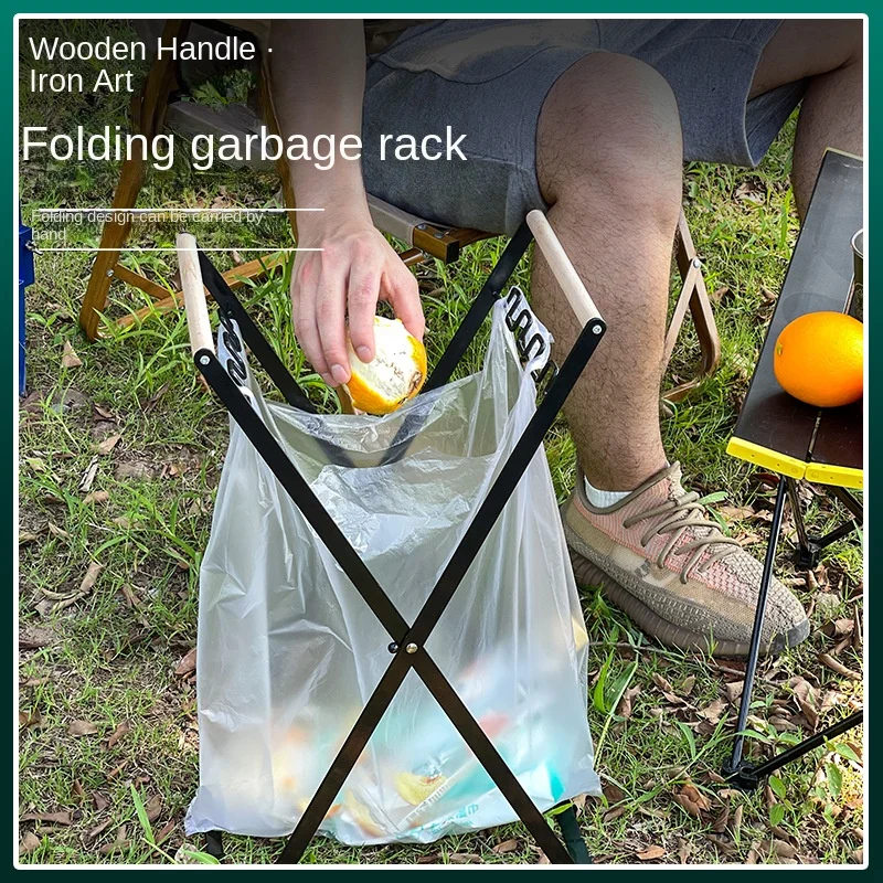 Folding Garbage Bag Hanger Kitchen Garbage Ranger with Independent Camping Iron Garbage Rack Portable Folding Trash Rack