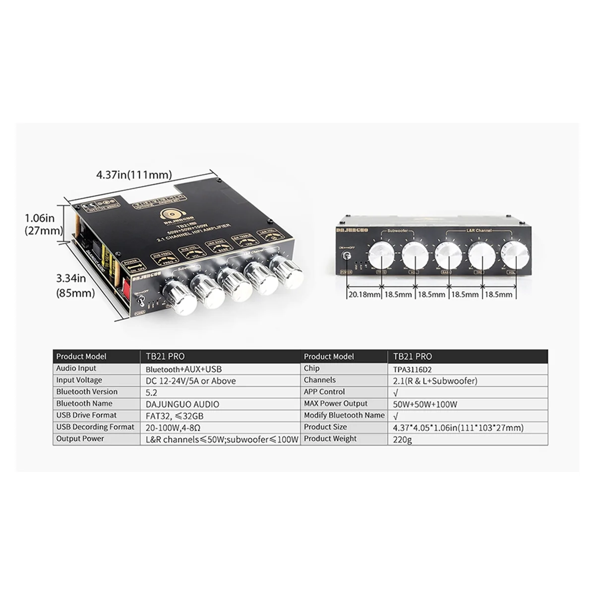 كفاءة DAJUNGUO ZK-TB21 PRO 2.1 قناة 5.2 ستيريو بلوتوث مكبر للصوت المجلس