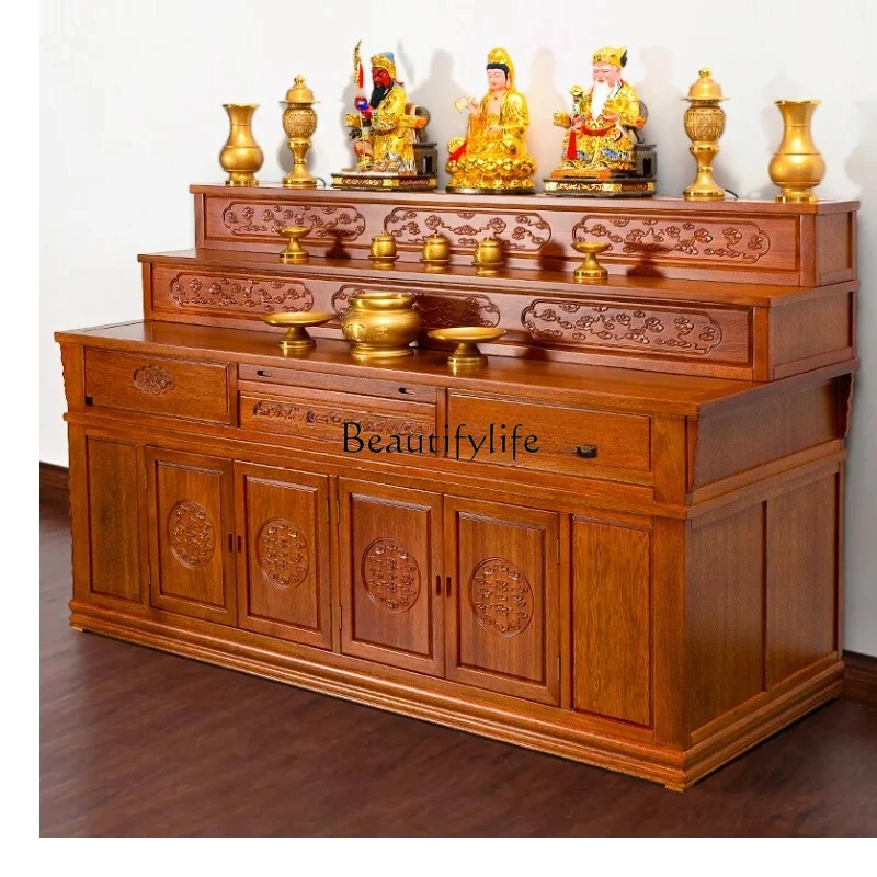 

solid wood Buddhist cabinet incense case household table three-layer altar cabinet new Chinese rural middle hall cabinet