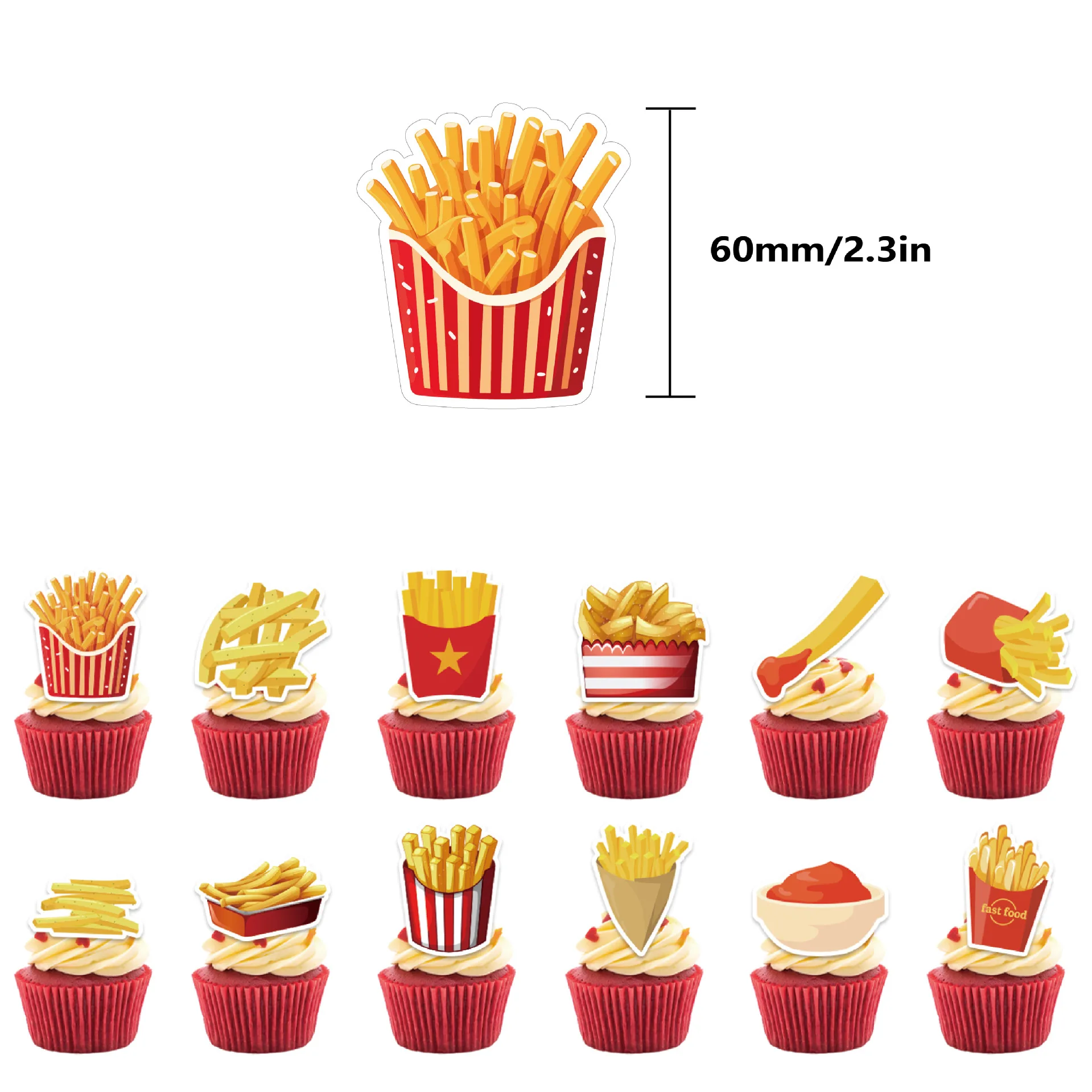 French Fries Theme Birthday Party Decorations for Children French Fries Balloon Happy Birthday Banner Cake Topper Supplies