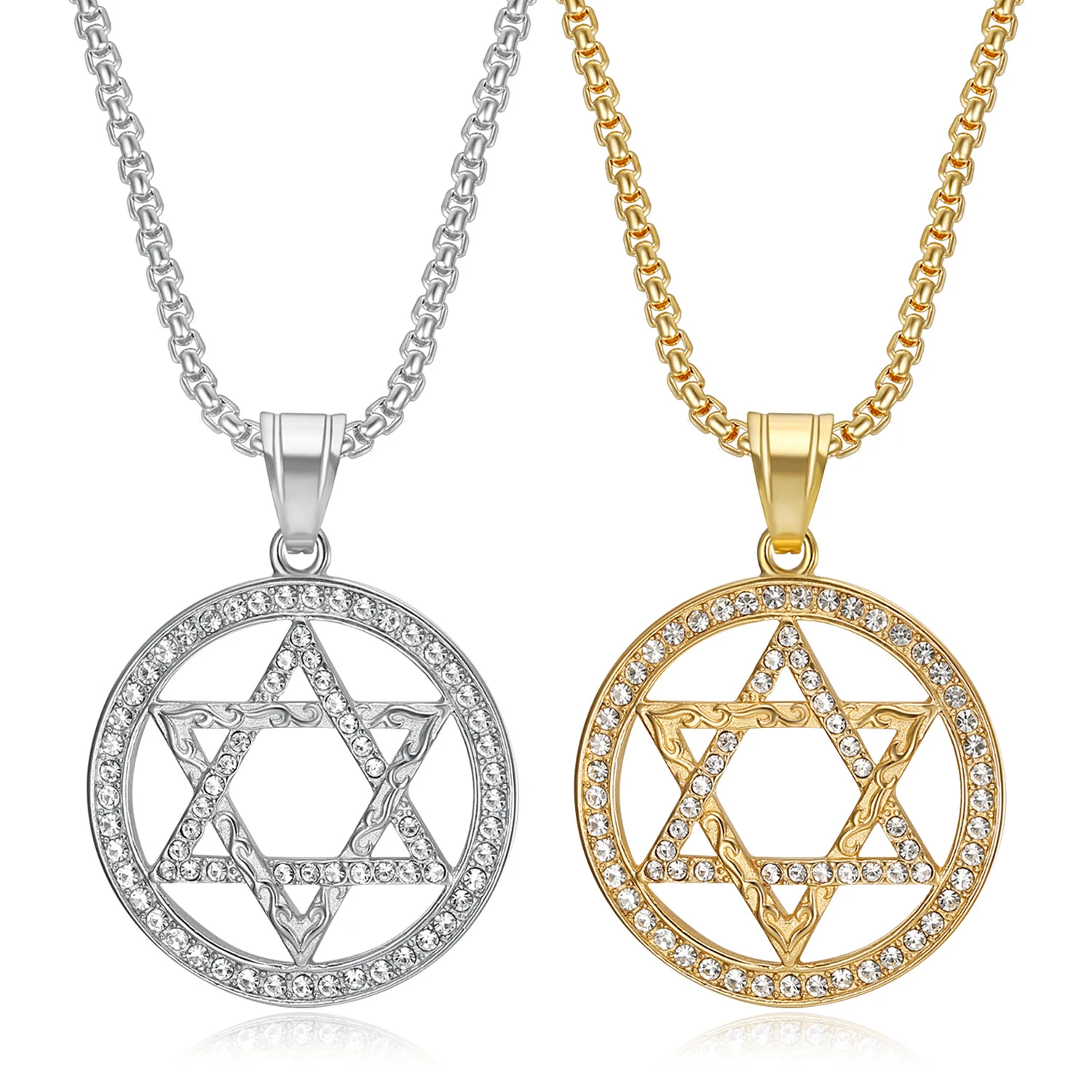 

18K Gold Plated Hexagram Pendant Necklace for Men Gift Zircon Stainless Steel Hip Hop Classics Jewelry Party