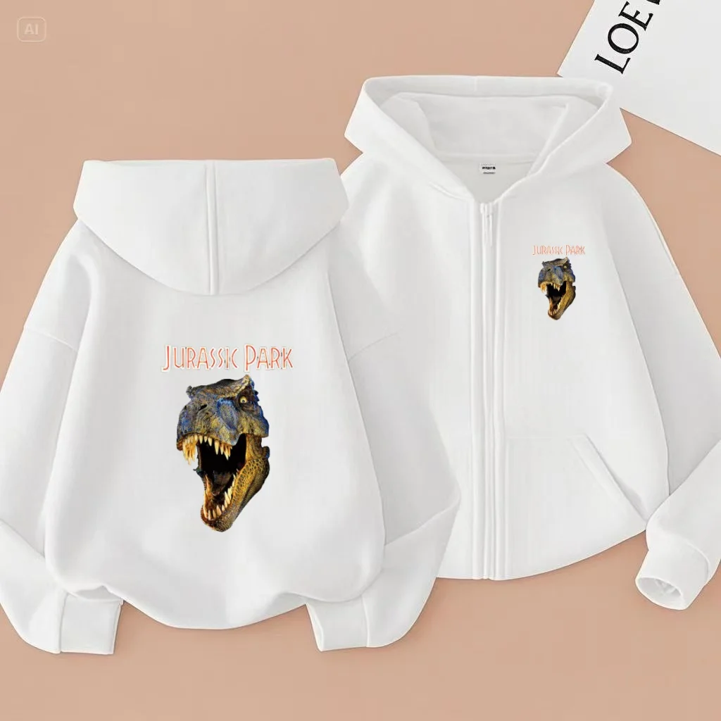 Kids Cardigan Jurassic Tynosaurus Rex Print Sweatshirt Zipper Style Hoodies Fashion Girls Boy 3-12Yrs Casual Sunshine Loose Coat