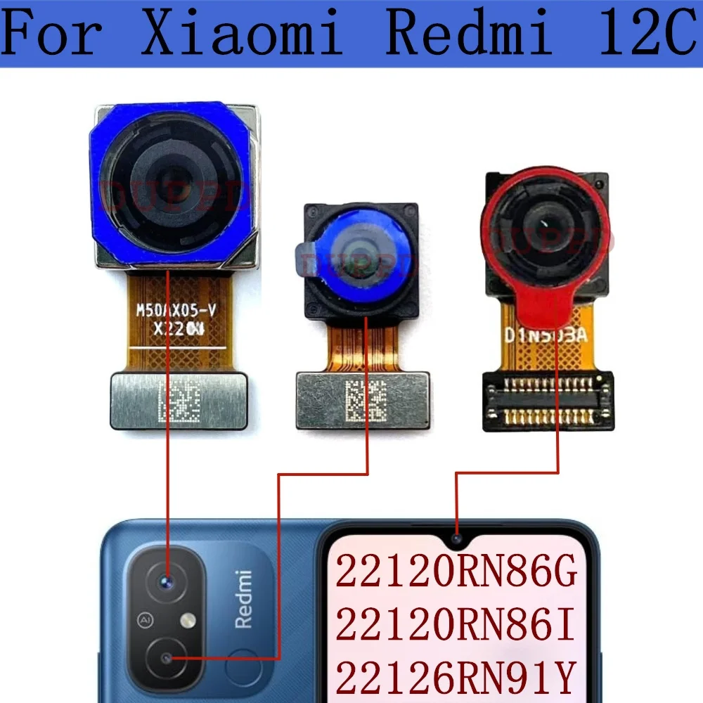 Front Rear Camera For Xiaomi Redmi 12C 22120RN86G, 22120RN86I, 22126RN Frontal Selfie Back Backside Camera Module Spare