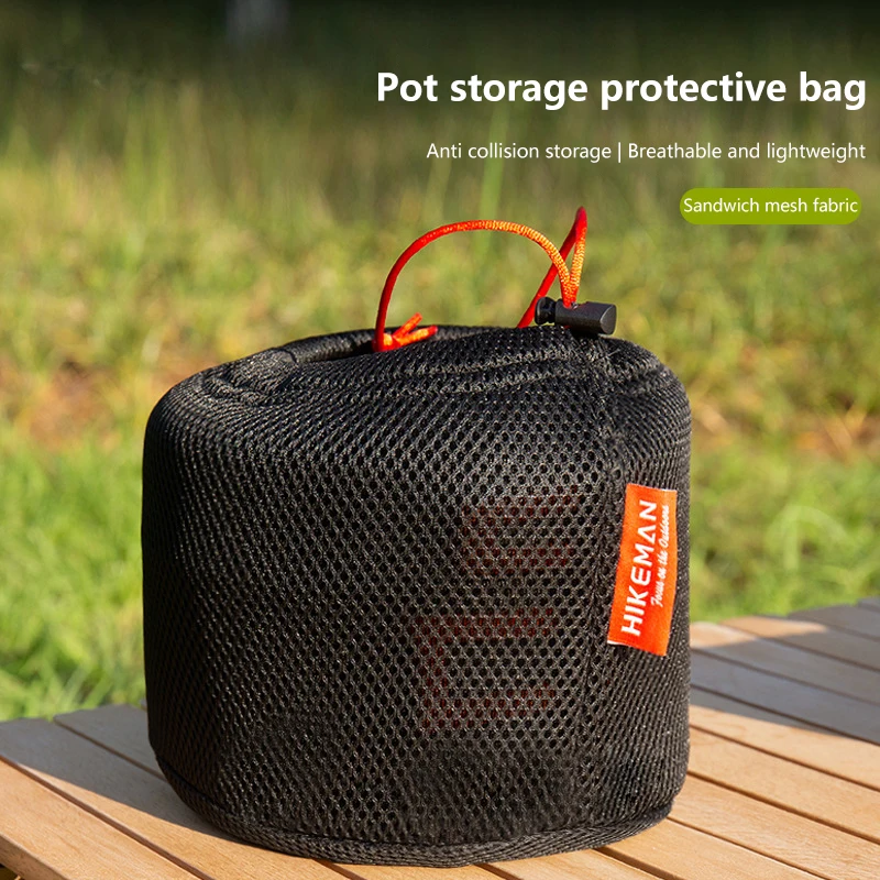 

Outdoor Camping Pot Storage Bag Breathable Bundle Mouth Handbag Portable Picnic Cookware Bag Sandwich Mesh Drawstring Pocket