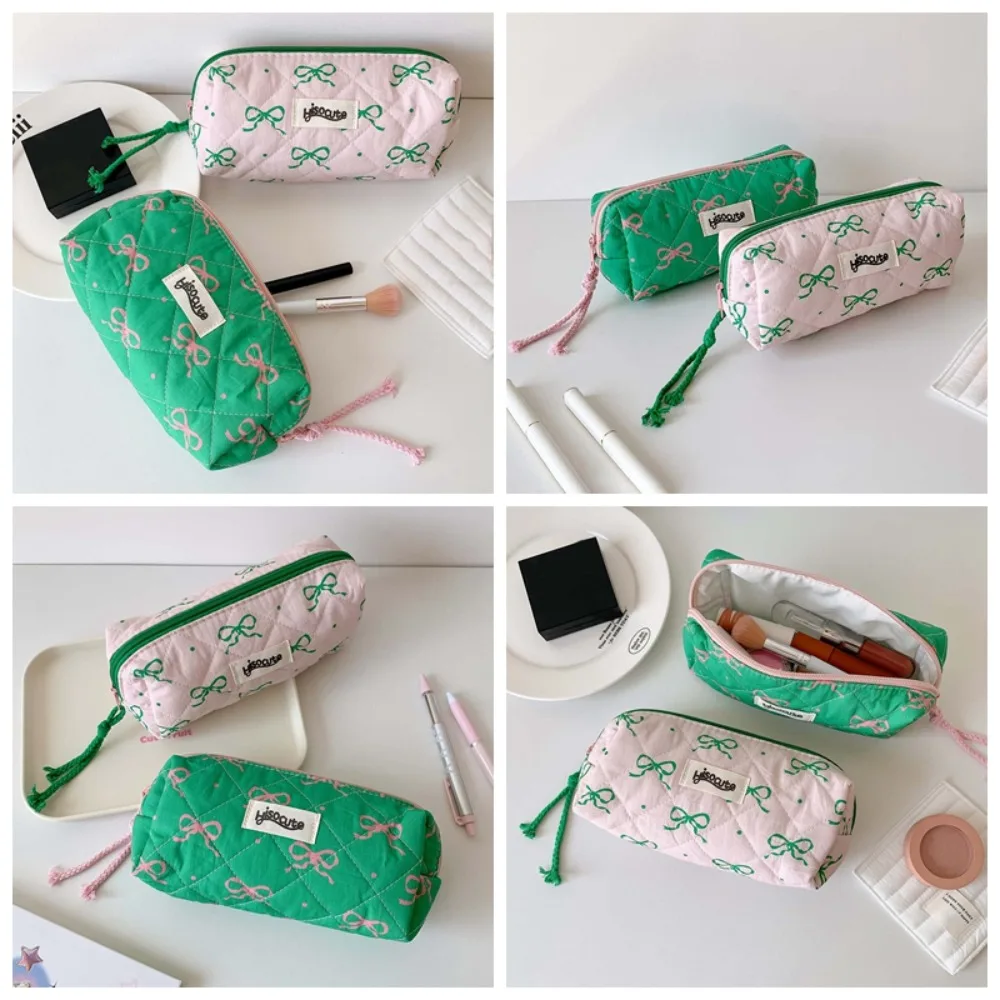 Cute Bowknot Bow Stationery Bag Pink/Green Large Capacity Korean Style Pencil Case Ins Style Aesthetic Bow Pencil Pouch Student