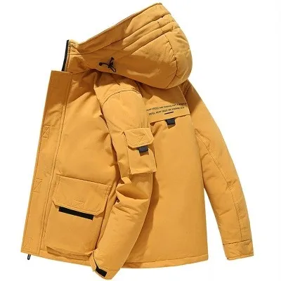 Hooded Loose Fit Coat Mass with Zipper Closure Floral Print Warmth Retention Extra Thick Mid Long Length Autumn Winter for Men