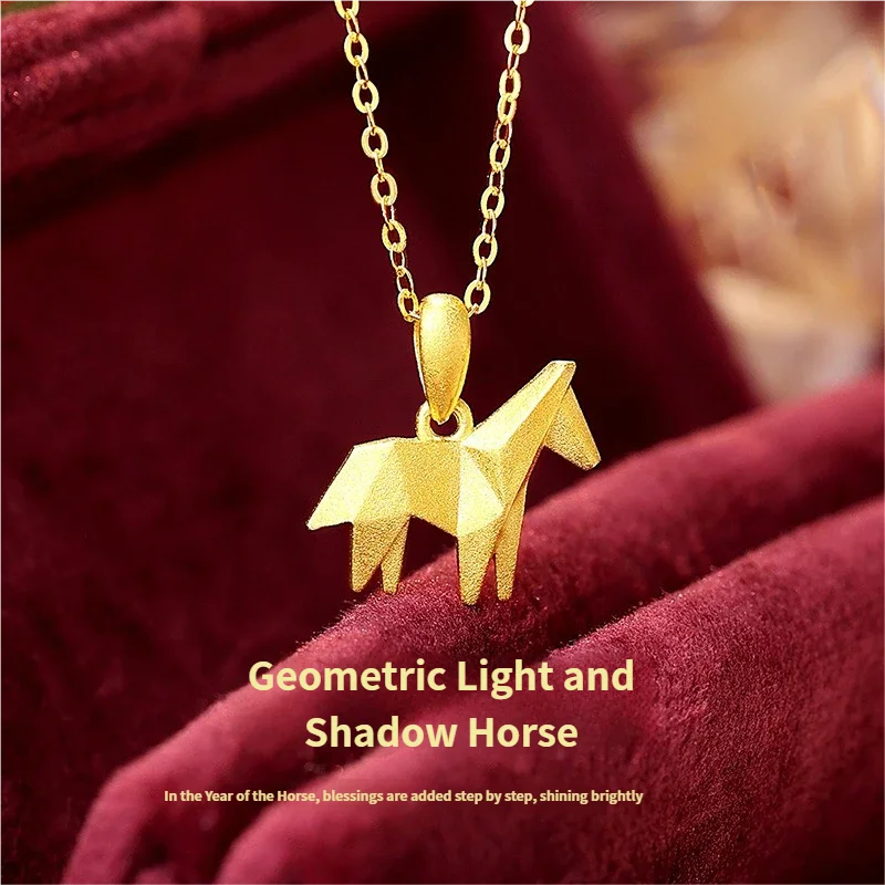 

AETEEY S925 Silver Geometric Light Shadow Horse Set Origami 3D Pony Necklace Earrings Unique Design Horse Year Jewelry