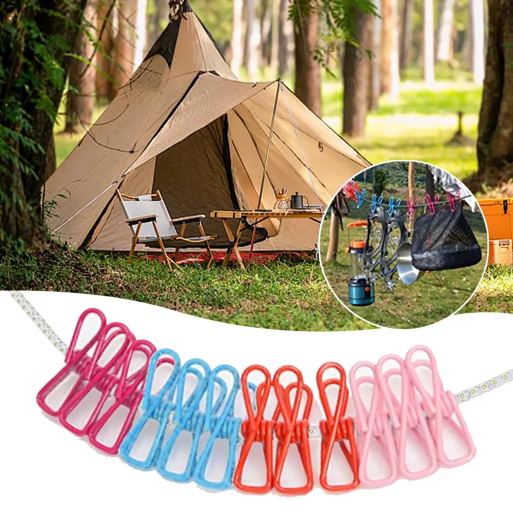 Portable Clothing Clothesline With 12 Clips Retractable Laundry Dryer Clothes Rope Drying Rack Cloth Hanging Line For Outdo L4O8