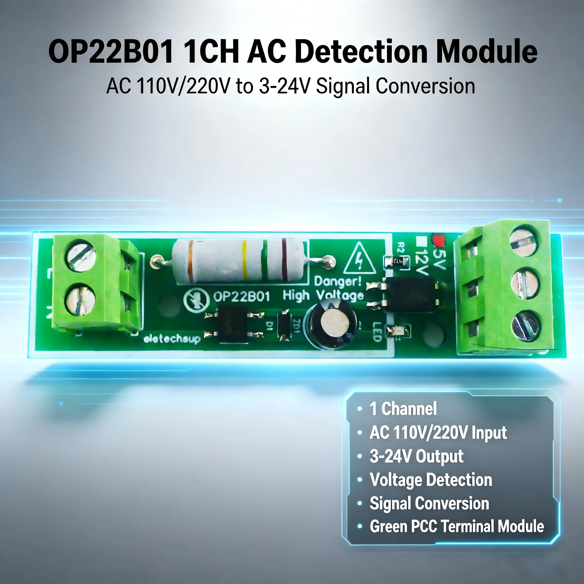 RS485 IO Module for PLC AC 110V 220V to 3.3V 5V 12V 24V Voltage Signal Detection Power ON/OFF Alarm Board