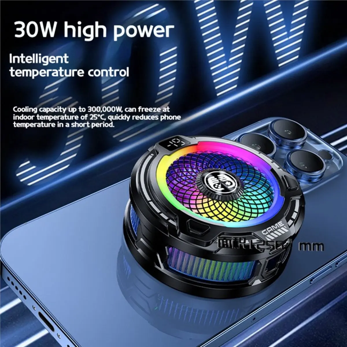 FS18 AI Mobile Cooler 30W Magnetic Back Clip Ice Cooling Radiator Digital Display RGB Light Gaming Cooler Black