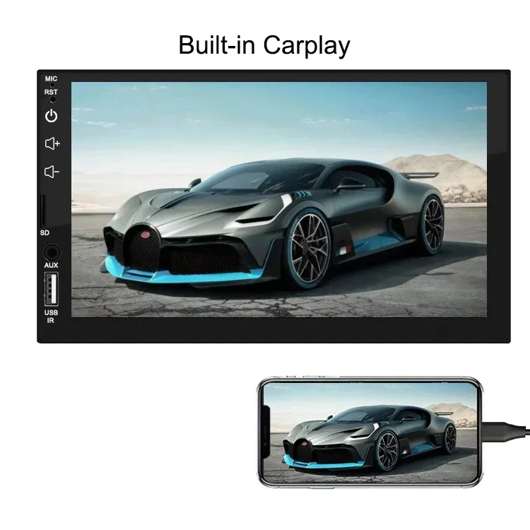 original factory 7 inch universal full touch screen double din car radio mp5 carplay with camera 7023