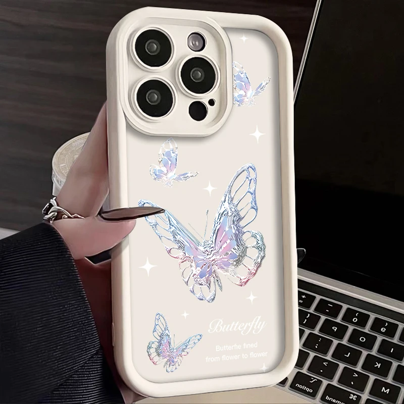 Cute Girly Shimmer Butterfly Pattern Phone Protective Case For Samsung Series S26-S22/A50/A57