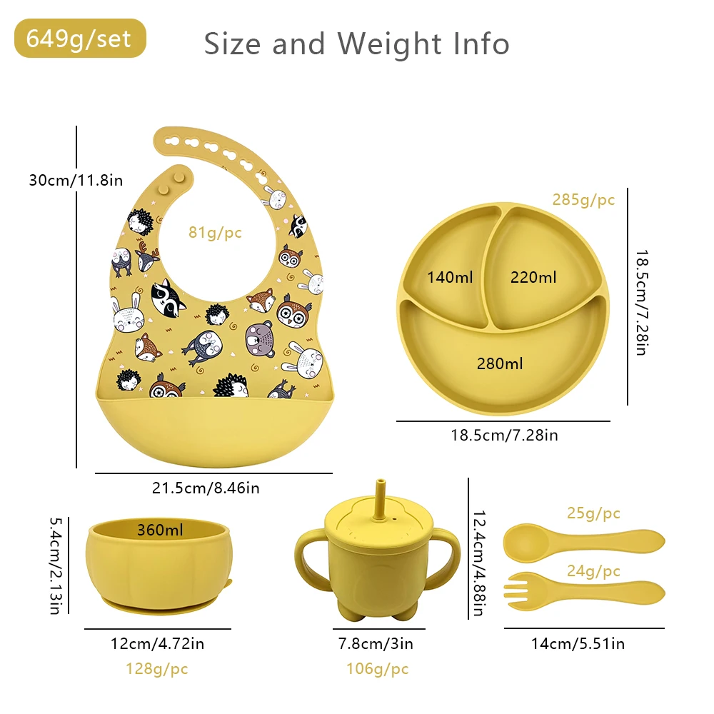 

6pcs/set Baby Silicone Feeding Set Pumpkin Plate With Cutlery BPA Free Infant Silicon Babero Print Bib Waterproof