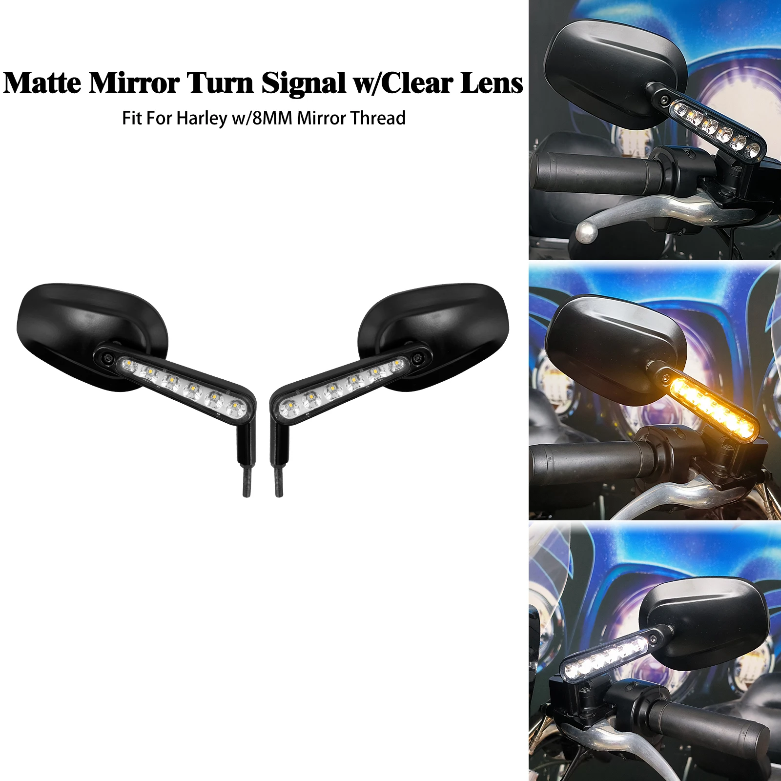 

Motorcycle LED Light Rear View Mirrors For Harley XL Dyna Touring Softail For BMW For Honda For Yamaha 8mm Rearview Side Mirror
