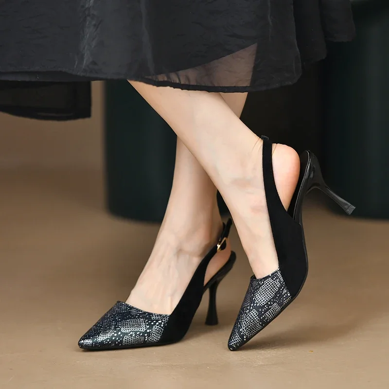 فستان أنيق لصيف 2025 بتصميم علامة تجارية اعوج مدبب بكعب عاري للنساء zapatos mujer