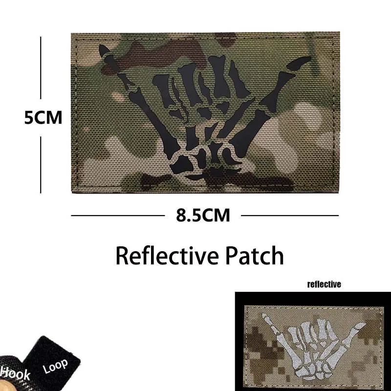 Totenkopf-Skelett-Hand-Finger Taktische Applikation, Outdoor-Abzeichen IR Infrarot-Reflektierende Patches mit Klettverschluss für Rucksack, Weste – Detail 7