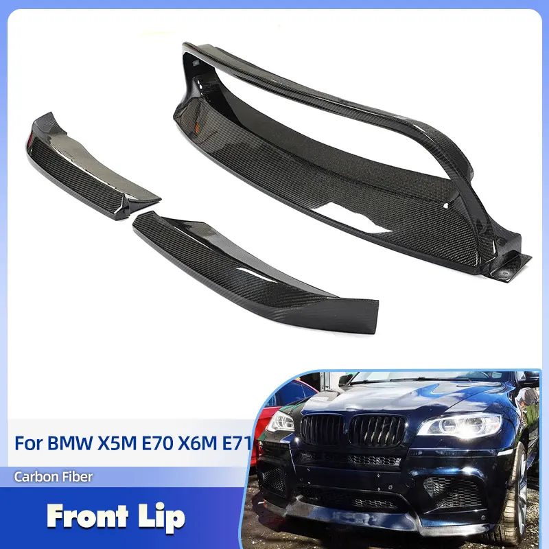 Car Front Bumper Lip Spoiler Full Carbon Fiber for BMW X5M E70 X6M E71 2010-2014 Front Lip Chin Apron Body Kits 3PCS/SET FRP