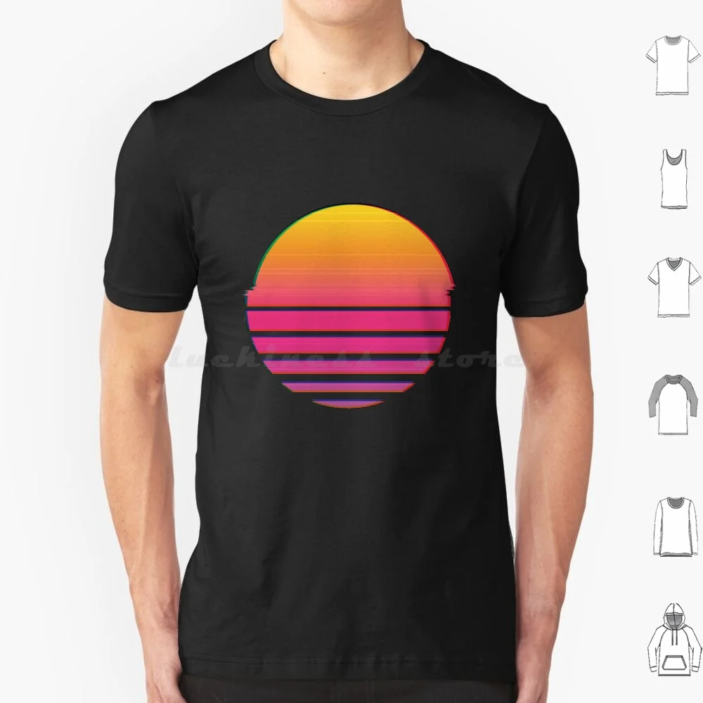 Vaporwave Outrun 80's Retro Glitched Vhs Sun T Shirt 6xl Cotton Cool Tee Vaporwave Synthwave Outrun Aesthetic 80s Retro Glitch