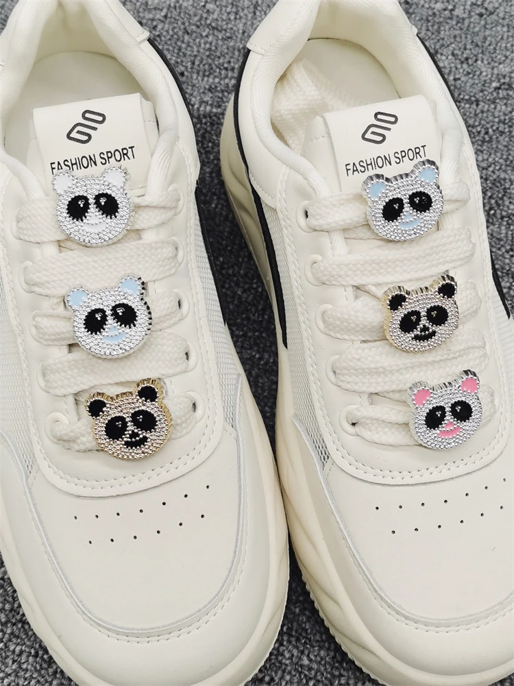 

2PCS Kawaii Panda Shoelace Charms ABS Golden Buckles Decorations DIY Luxury Jewelry Shoe Lace Clips Accessories Fit Women Boots