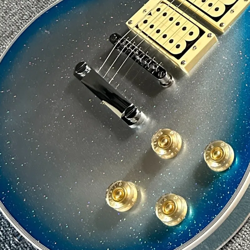 Ace Spaceman LPW Blue Silver Sparkle Electric Guitar, HHH 3 Humbuckers, Kiss Hard Rock Signature Guitar