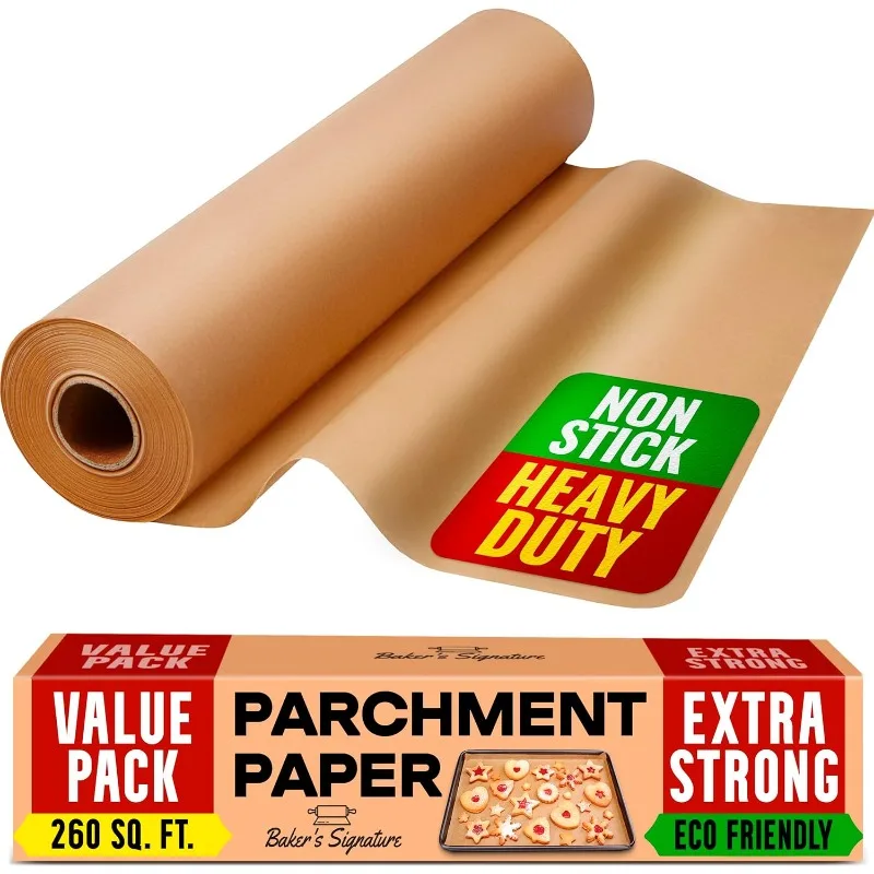 

260 Sq.Ft Unbleached Parchment Paper for Baking – Roll with Cutter, Heavy Duty Non-Stick Brown Parchment for Baking, Cooking, Gr