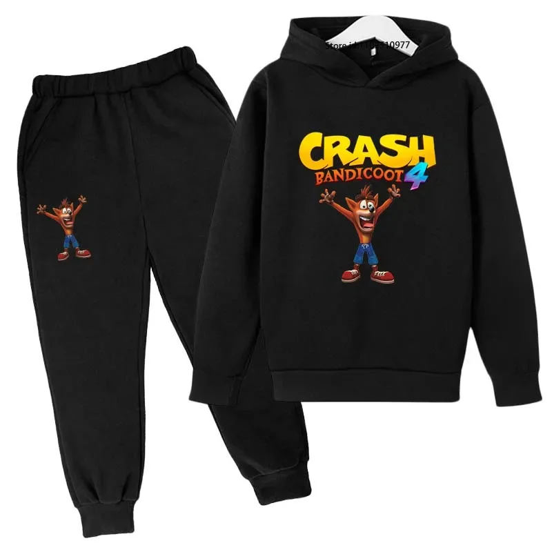 Kids Cartoon Game Crash Bandicoot Spring Autumn Pullover Hoodie+Pants 2pcs Suits 3-13Years Boys Girls Casual Outfits Tracksuits