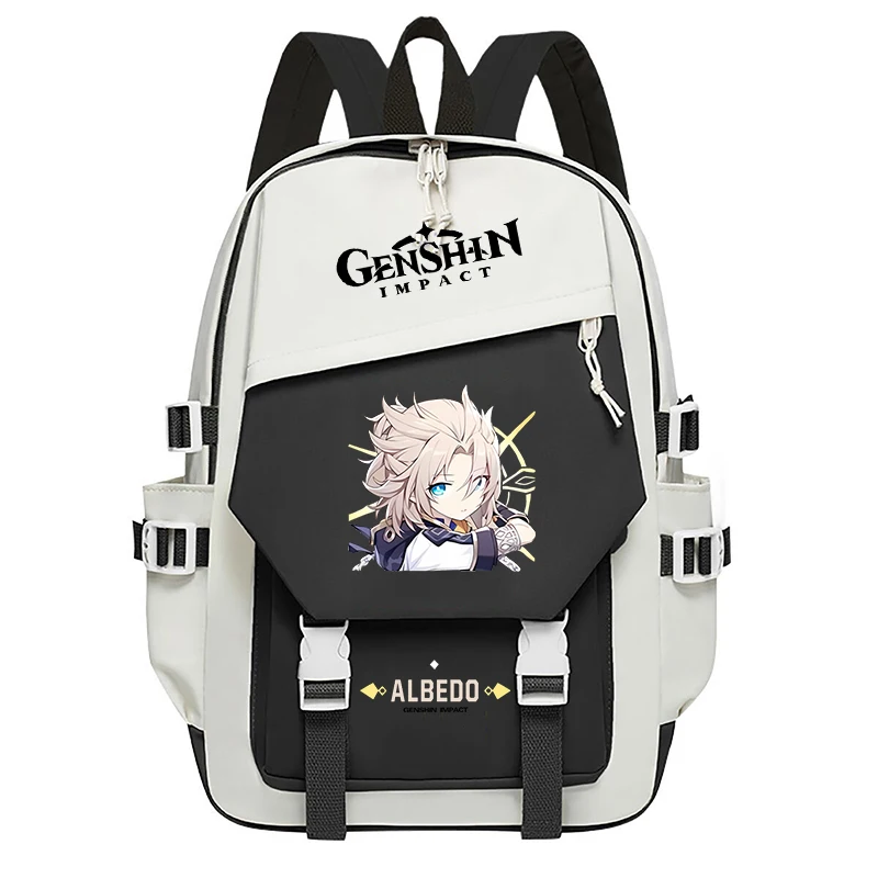 New Genshin Impact Albedo Printed School Bags Fashion College Backpack Men Women Travel Rucksack Student Boy Girls Bookbag Gift