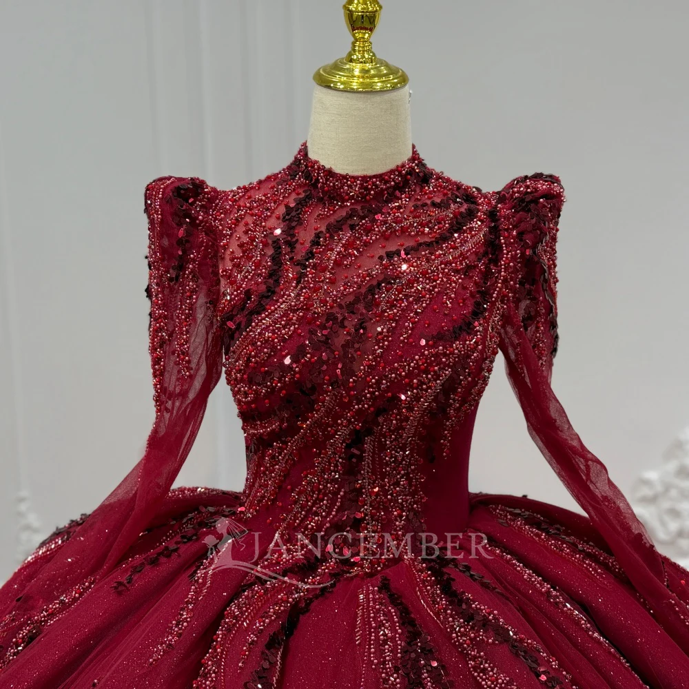 Robes de mariée de luxe à manches longues Robes à col haut robes de mariée de pays en dentelle personnalisées à lacets dos paillettes robes de novia