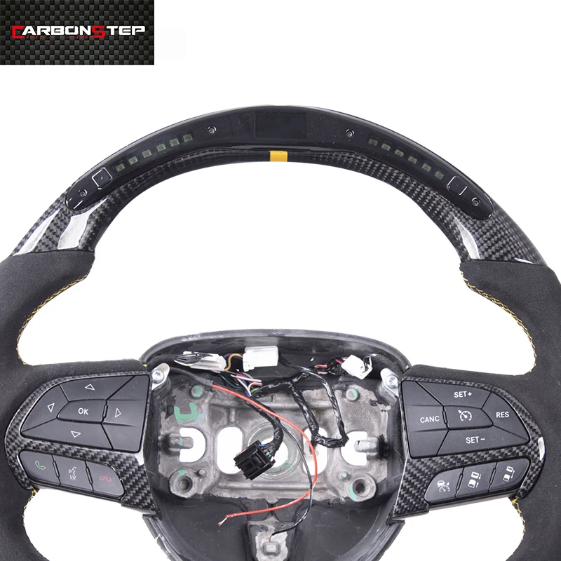 For Dodge Charger Challenger Durango Custom LED Carbon Fiber Steering Wheel with Forged Finish and Perforated Grip