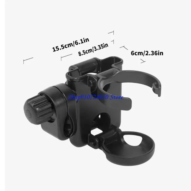 77HD Double Cup Holder Smartphone Storage Slot for Strollers With Rotating Clamp Lightweight ABS Plastic Construction