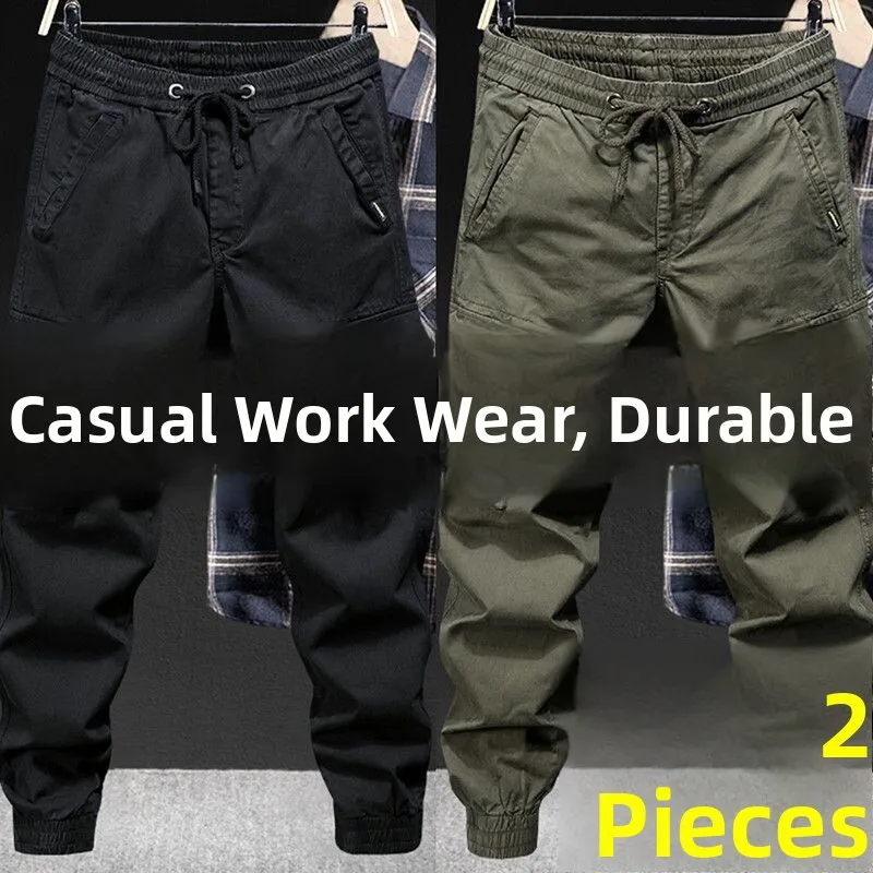 Spring Autumn Men's Casual Workwear Pants Loose Wear Resistant Tearable Versatile Work Clothes for Men Youth Military Green