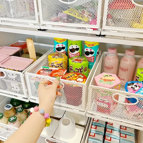 깊어짐 트랙식 손잡이 수납 바구니 식기장 식탁 바닥 수납 바구니 깊어짐 트랙식 손잡이 수납 바구니 수납 바구니