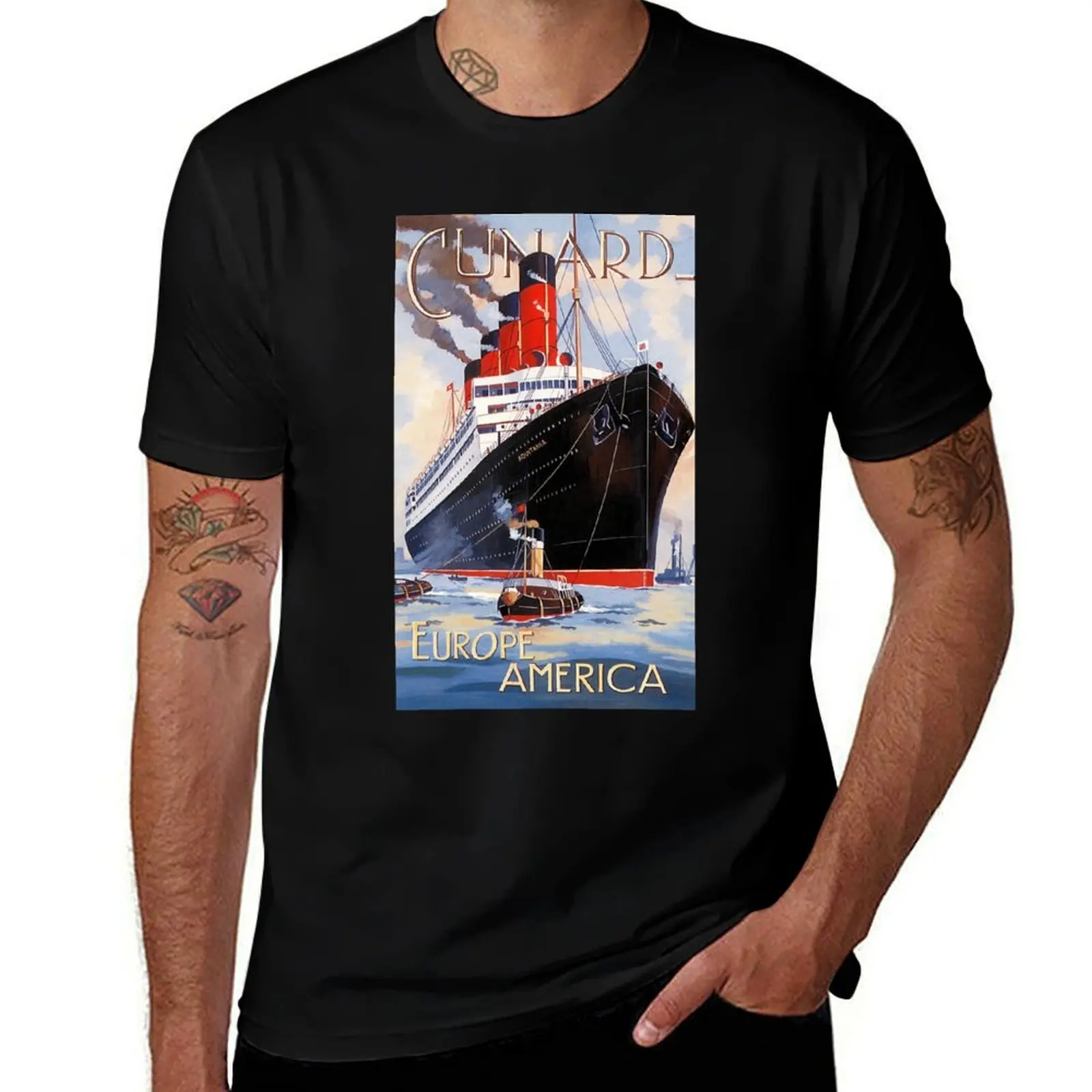 

CUNARD OCEAN LINER AQUITANIA T-Shirt man t shirts cotton graphic t shirts for man man t shirt cotton T-Shirt