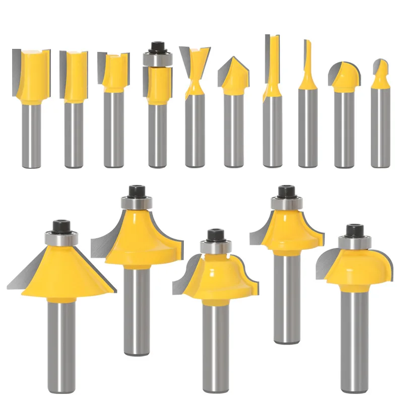 15Pcs 6.35Mm Router Bit Set Trimmen Rechte Frees Hout Bits Tungsten Carbide Snijden Houtbewerking Trimmen