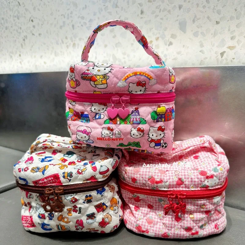 

Kawaii Hello Kitty Makeup Bag Cute Girl Gift Cartoon Cotton Fabric Large Capacity Women Accessories Cosmetics Storage Wholesale