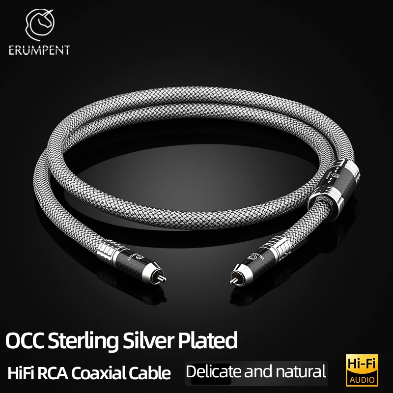 ERUMPENT HiFi Silver Plated RCA Coaxial Cable for Subwoofer Amplifier Hi-end RCA Male to Male SPDIF Coaxial Digital Audio Cable