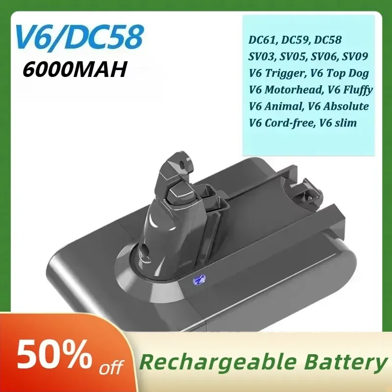 High-Quality 21.6V 6000mAh SV10 SV11 SV12 SV09 Vacuum Cleaner Battery DC58 Battery for Dyson V6 V7 V8 V10 Rechargeable