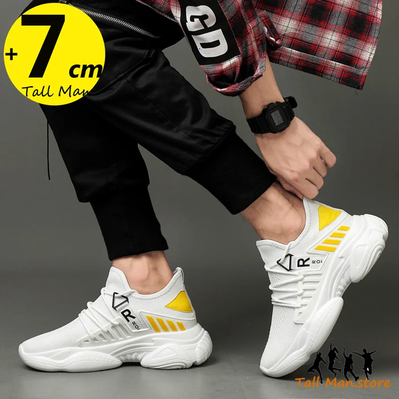 Man Lift Sneakers Elevator Height Increase Insole 7-8cm Shoes for Men  Mesh Summer