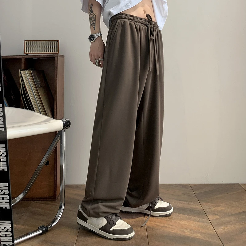 

Men Casual Pants Straight Long Business Solid Color Loose Wide Leg Streetwear Trousers Male Elastic Waist Pants Clothing A190