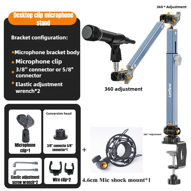 Lanparte Boom Arm Microfoon Verstelbare microfoonstandaard voor Blue Yeti HyperX QuadCast SoloCast Snowball Fifine SM7B en andere microfoons