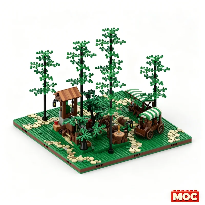 NEW 1398 PCS Forestmen Medieval Forest Diorama Scene MOC Model Building Blocks DIY Assembly Educational Birthday Christmas Gift