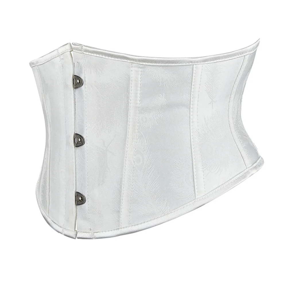 Women 18cm Short Torso Underbust Corset Fashion Feather Print Waist Trainer Slimming Boned Bodice Black Or White Girdle