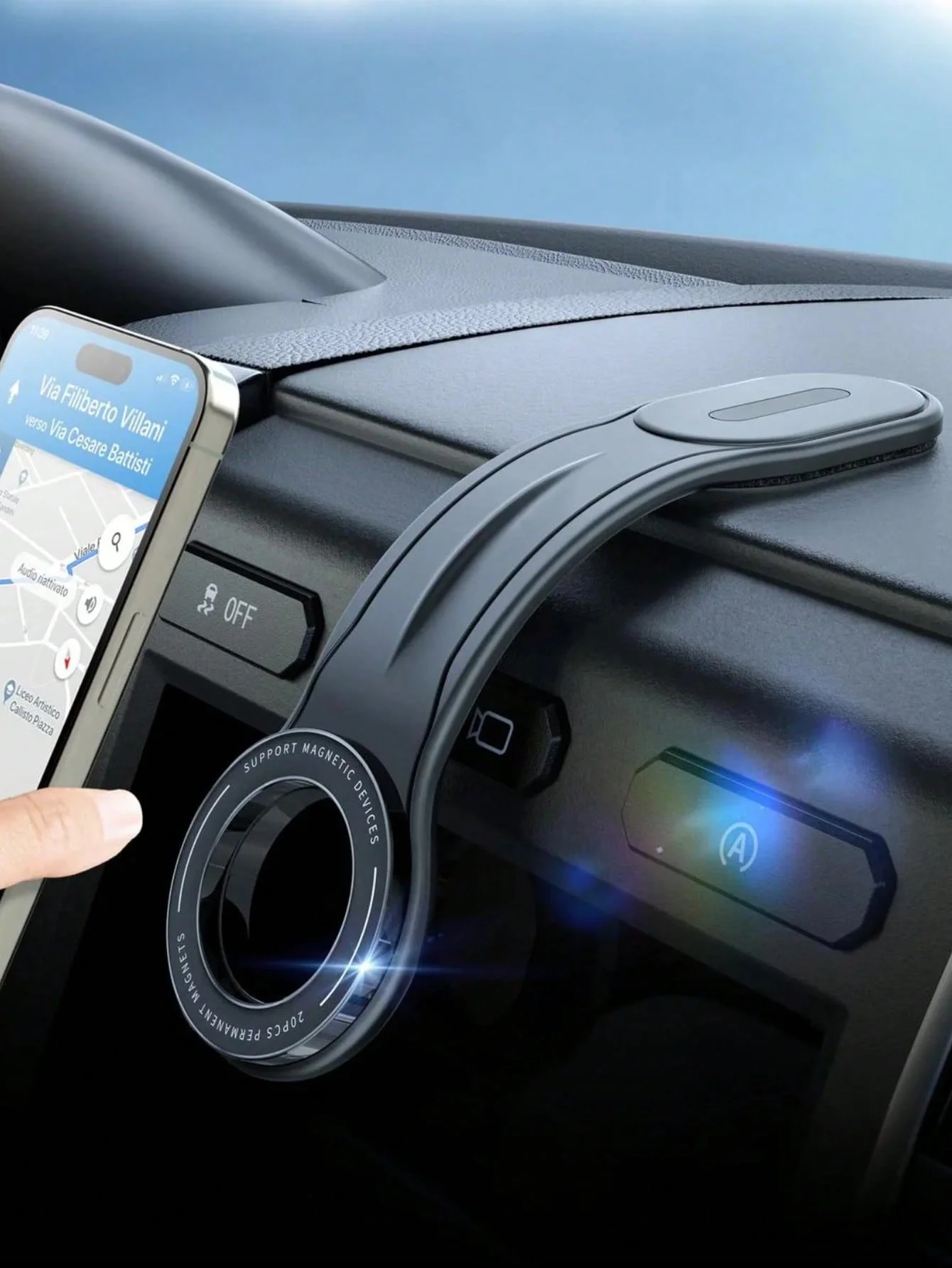 

Гибкий магнитный автомобильный держатель для телефона — регулируемый кронштейн из алюминиевого сплава с 360° ° Вращение, формируемая конструкция для индивидуального угла обзора