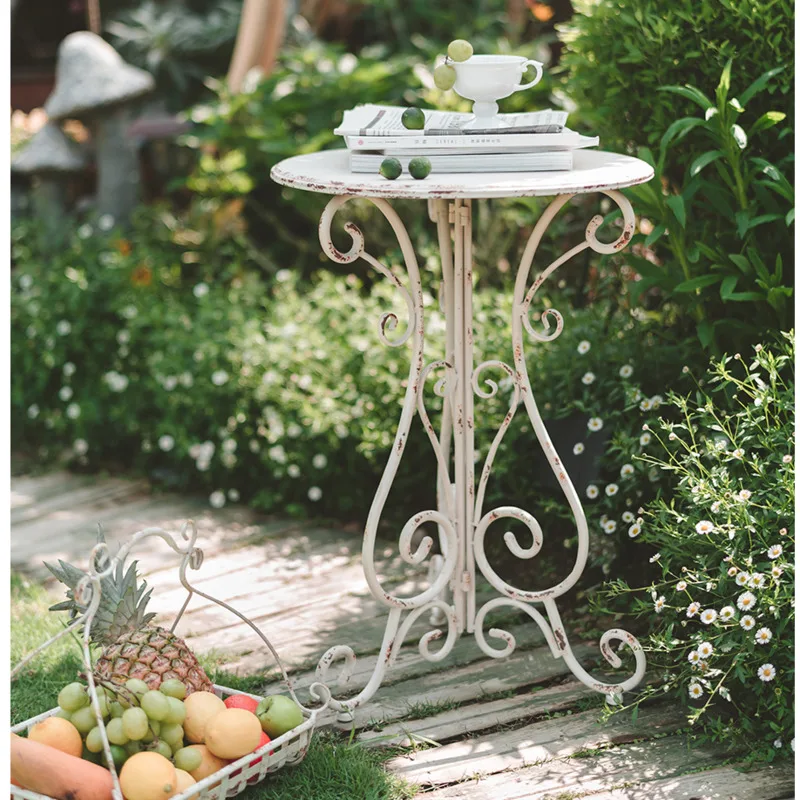 

Outdoor Balcony Round Table Iron Do Old Flower Base Homestay Terrace Plant Shelves Stable Load-bearing Decorative Shelf