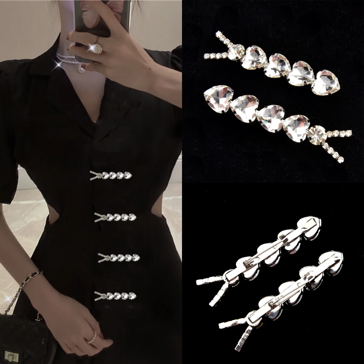 New 4Pcs/Lot  Cute Insect Caterpillar Shape Rhinestone Buckle Super Shiny Diamond Brooches Diy Decoration Accessories