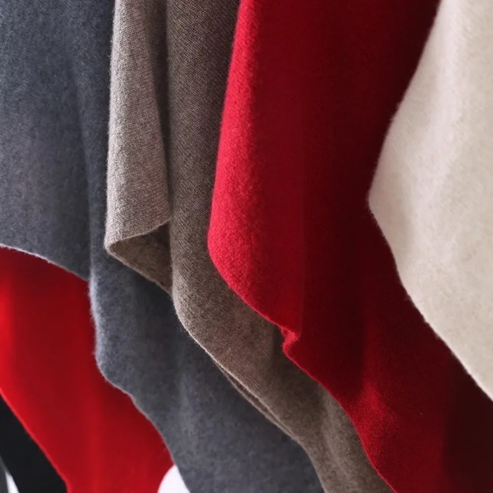 

Элегантная однотонная водолазка-пончо, теплый мягкий кашемировый пуловер, свободный крой, нерегулярный дизайн, вязаные шали для женщин