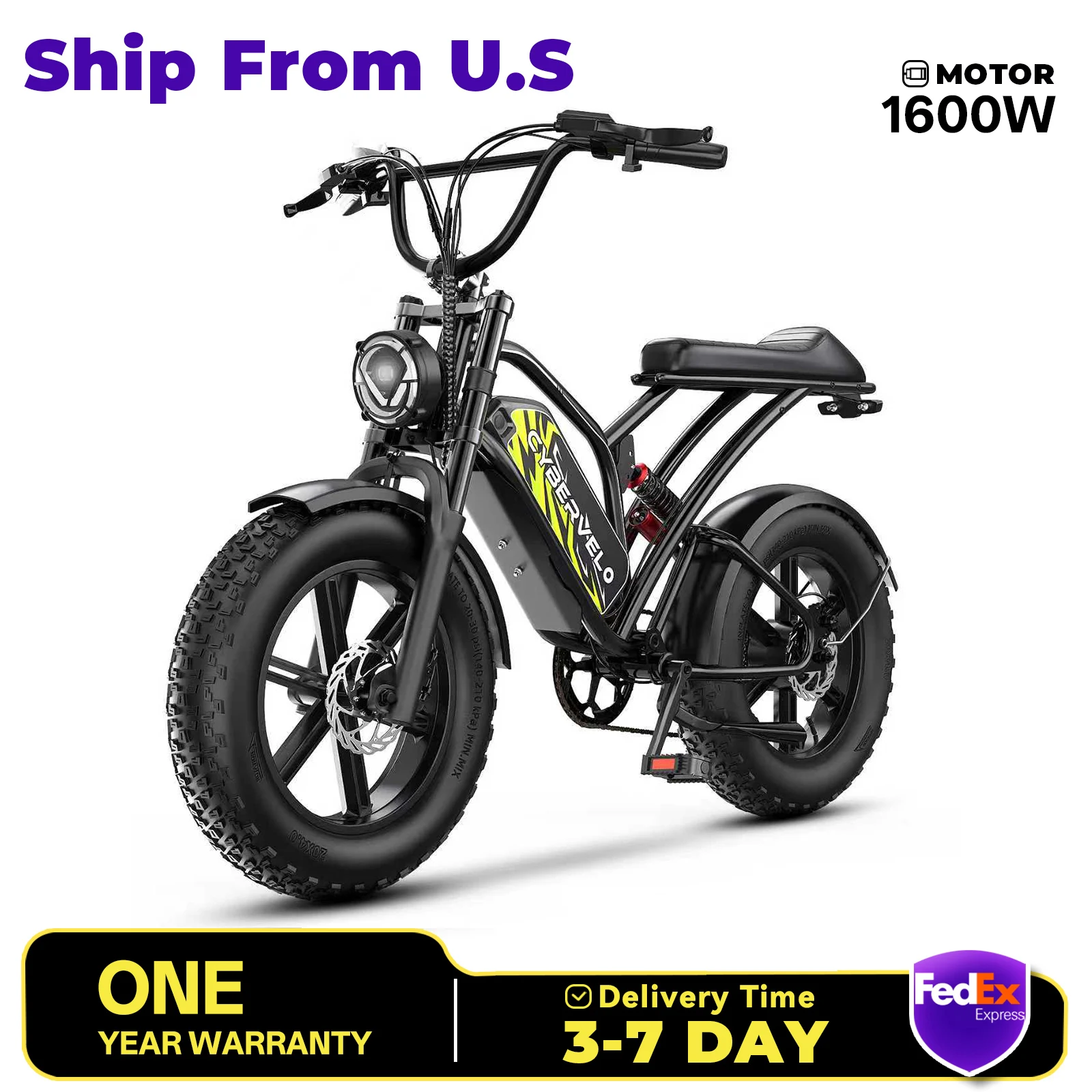 

1500W Peak 20" Fat Tire All-Terrain E-Bike 80+Miles 30MPH Electric Dirt Bike for Road Sand Mountain Snow motorcycle