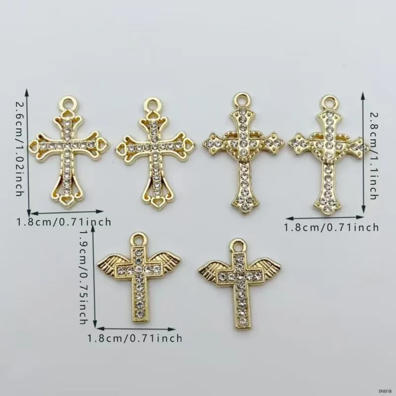 10pcs Diamond studded Gold Cross Alloy Pendant Love Wings Water Diamond Cross Pendant DIY Bracelet Necklace Jewelry view 6