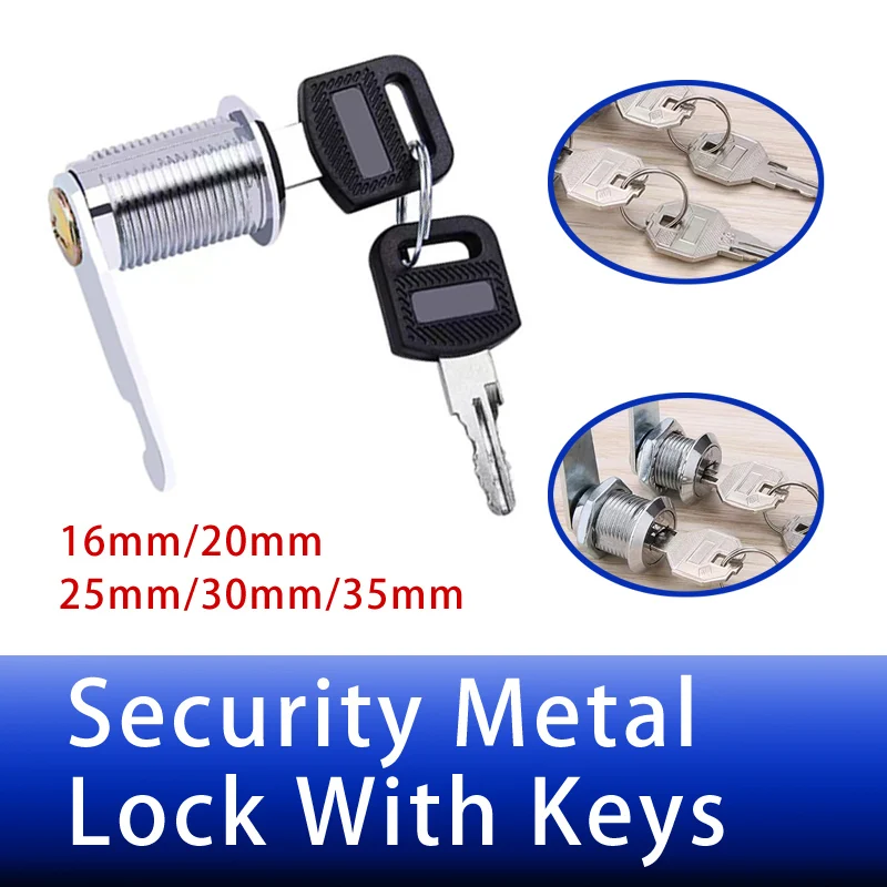 Cam Lock Security Lock 16-35mm Cabinet Cam Lock Door Barrel Drawer Filing Cabinet Post Mail Box Furniture Locker Cupboard 2 Key