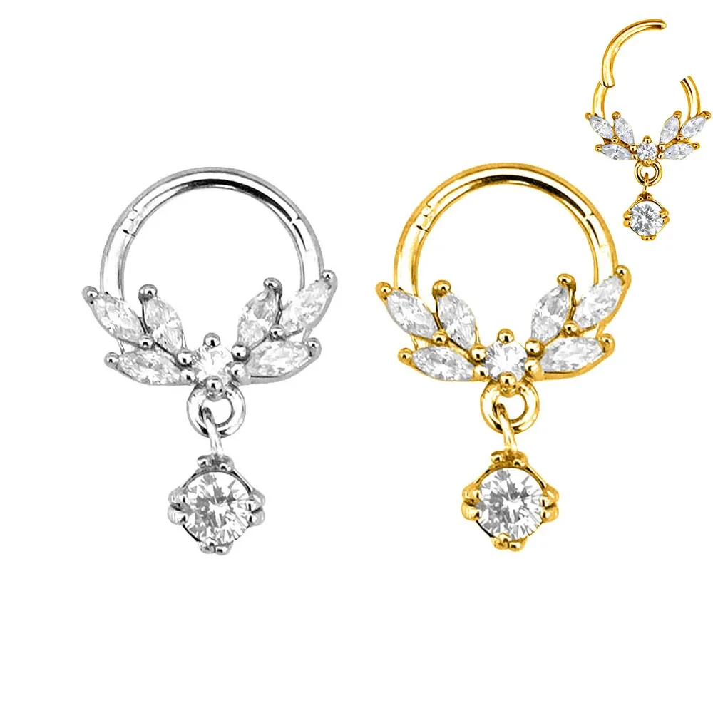 

Seamless 316 Stainless Steel Nose Ring with Zircon Pendant round Perfor Nasal Septum Piercing Earrings Closed Ring